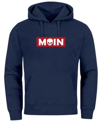 Neverless Hoodie Herren Schriftzug Moin Skull Totenkopf Aufdruck Print Parodie Hellblau/Dunkelblau