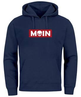 Neverless Hoodie Herren Schriftzug Moin Skull Totenkopf Aufdruck Print Parodie Hellblau/Dunkelblau