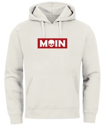 Neverless Hoodie Herren Schriftzug Moin Skull Totenkopf Aufdruck Print Parodie Beige