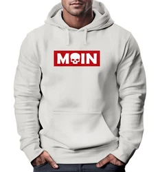 Neverless Hoodie Herren Schriftzug Moin Skull Totenkopf Aufdruck Print Parodie Beige