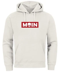 Neverless Hoodie Herren Schriftzug Moin Skull Totenkopf Aufdruck Print Parodie Beige