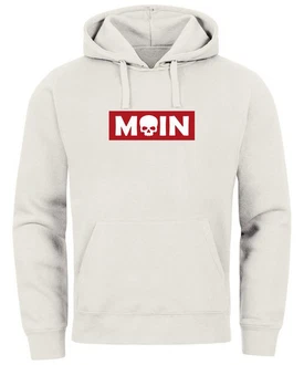 Neverless Hoodie Herren Schriftzug Moin Skull Totenkopf Aufdruck Print Parodie Beige