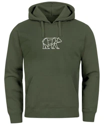 Neverless Hoodie Herren mit Aufdruck Polygon Design Print Br Bear Tiermotiv Dunkelgrün
