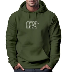 Neverless Hoodie Herren mit Aufdruck Polygon Design Print Br Bear Tiermotiv Dunkelgrün