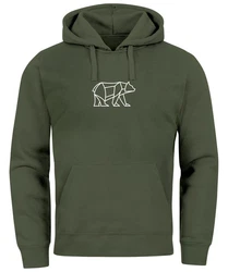 Neverless Hoodie Herren mit Aufdruck Polygon Design Print Br Bear Tiermotiv Dunkelgrün