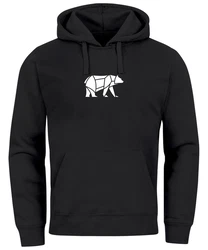 Neverless Hoodie Herren mit Aufdruck Polygon Design Print Br Bear Tiermotiv Schwarz/Braun