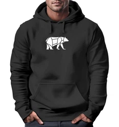 Neverless Hoodie Herren mit Aufdruck Polygon Design Print Br Bear Tiermotiv Schwarz/Braun
