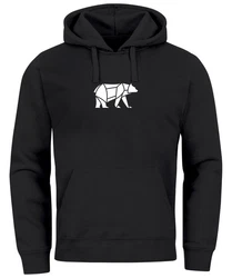 Neverless Hoodie Herren mit Aufdruck Polygon Design Print Br Bear Tiermotiv Schwarz/Braun