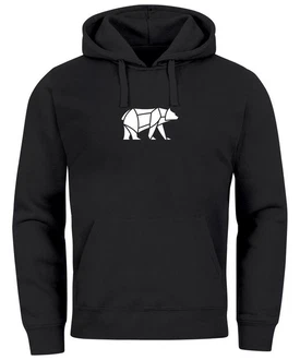 Neverless Hoodie Herren mit Aufdruck Polygon Design Print Br Bear Tiermotiv Schwarz/Braun