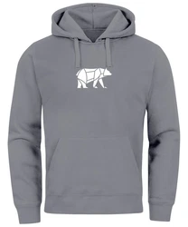 Neverless Hoodie Herren mit Aufdruck Polygon Design Print Br Bear Tiermotiv Grau/Dunkelgrau/Hellgrau