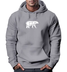 Neverless Hoodie Herren mit Aufdruck Polygon Design Print Br Bear Tiermotiv Grau/Dunkelgrau/Hellgrau