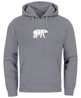 Neverless Hoodie Herren mit Aufdruck Polygon Design Print Br Bear Tiermotiv Grau/Dunkelgrau/Hellgrau