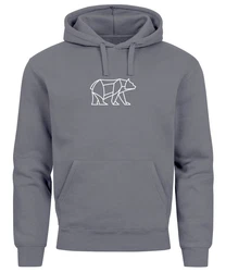 Neverless Hoodie Herren mit Aufdruck Polygon Design Print Br Bear Tiermotiv Dunkelgrau/Grau/Hellgrau/Hellblau