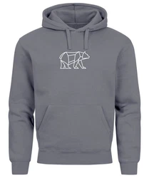 Neverless Hoodie Herren mit Aufdruck Polygon Design Print Br Bear Tiermotiv Dunkelgrau/Grau/Hellgrau/Hellblau