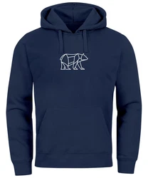 Neverless Hoodie Herren mit Aufdruck Polygon Design Print Br Bear Tiermotiv Dunkelblau/Blau