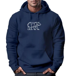Neverless Hoodie Herren mit Aufdruck Polygon Design Print Br Bear Tiermotiv Dunkelblau/Blau