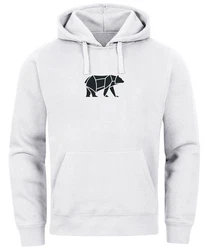 Neverless Hoodie Herren mit Aufdruck Polygon Design Print Br Bear Tiermotiv Grau/Braun/Weiß