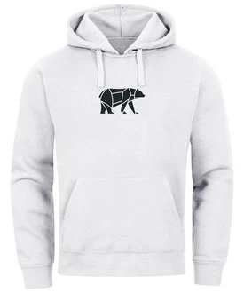 Neverless Hoodie Herren mit Aufdruck Polygon Design Print Br Bear Tiermotiv Grau/Braun/Weiß