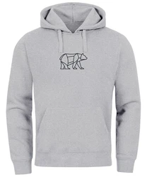 Neverless Hoodie Herren mit Aufdruck Polygon Design Print Br Bear Tiermotiv Grau/Hellgrau/Braun