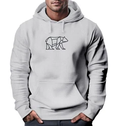 Neverless Hoodie Herren mit Aufdruck Polygon Design Print Br Bear Tiermotiv Grau/Hellgrau/Braun