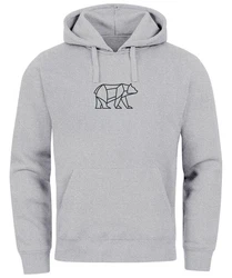 Neverless Hoodie Herren mit Aufdruck Polygon Design Print Br Bear Tiermotiv Grau/Hellgrau/Braun