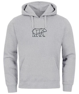 Neverless Hoodie Herren mit Aufdruck Polygon Design Print Br Bear Tiermotiv Grau/Hellgrau/Braun