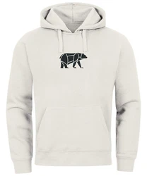 Neverless Hoodie Herren mit Aufdruck Polygon Design Print Br Bear Tiermotiv Grau/Khaki/Braun