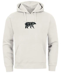Neverless Hoodie Herren mit Aufdruck Polygon Design Print Br Bear Tiermotiv Grau/Khaki/Braun