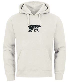 Neverless Hoodie Herren mit Aufdruck Polygon Design Print Br Bear Tiermotiv Grau/Khaki/Braun
