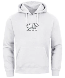 Neverless Hoodie Herren mit Aufdruck Polygon Design Print Br Bear Tiermotiv Grau/Braun/Weiß