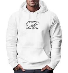 Neverless Hoodie Herren mit Aufdruck Polygon Design Print Br Bear Tiermotiv Grau/Braun/Weiß
