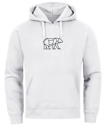 Neverless Hoodie Herren mit Aufdruck Polygon Design Print Br Bear Tiermotiv Grau/Braun/Weiß