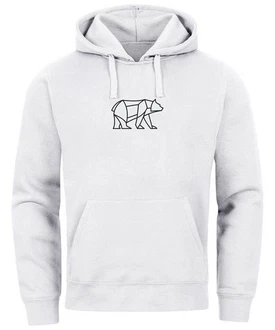 Neverless Hoodie Herren mit Aufdruck Polygon Design Print Br Bear Tiermotiv Grau/Braun/Weiß