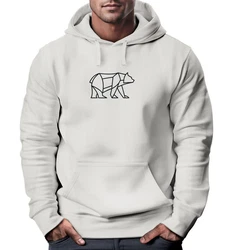 Neverless Hoodie Herren mit Aufdruck Polygon Design Print Br Bear Tiermotiv Khaki/Grau/Braun