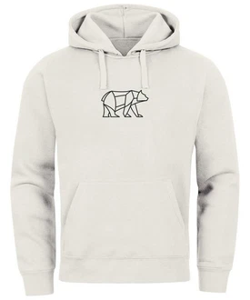Neverless Hoodie Herren mit Aufdruck Polygon Design Print Br Bear Tiermotiv Khaki/Grau/Braun