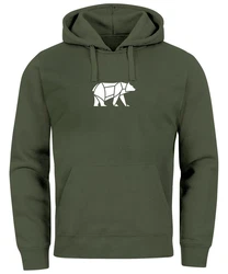 Neverless Hoodie Herren mit Aufdruck Polygon Design Print Br Bear Tiermotiv Dunkelgrün