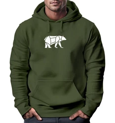 Neverless Hoodie Herren mit Aufdruck Polygon Design Print Br Bear Tiermotiv Dunkelgrün