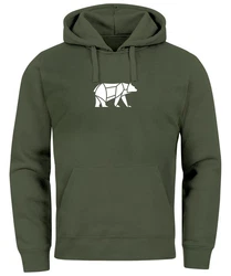 Neverless Hoodie Herren mit Aufdruck Polygon Design Print Br Bear Tiermotiv Dunkelgrün
