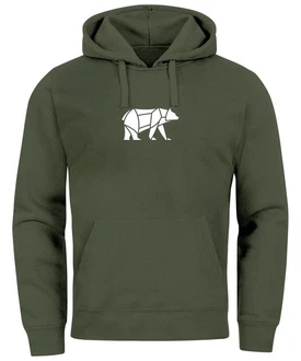 Neverless Hoodie Herren mit Aufdruck Polygon Design Print Br Bear Tiermotiv Dunkelgrün