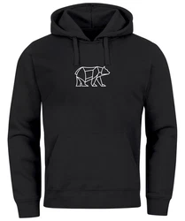 Neverless Hoodie Herren mit Aufdruck Polygon Design Print Br Bear Tiermotiv Schwarz