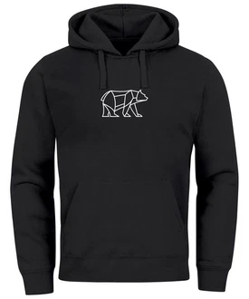 Neverless Hoodie Herren mit Aufdruck Polygon Design Print Br Bear Tiermotiv Schwarz