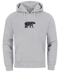Neverless Hoodie Herren mit Aufdruck Polygon Design Print Br Bear Tiermotiv Grau/Hellgrau/Braun/Dunkelgrau