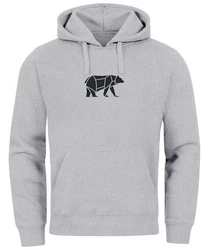 Neverless Hoodie Herren mit Aufdruck Polygon Design Print Br Bear Tiermotiv Grau/Hellgrau/Braun/Dunkelgrau