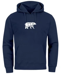 Neverless Hoodie Herren mit Aufdruck Polygon Design Print Br Bear Tiermotiv Dunkelblau/Blau