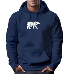 Neverless Hoodie Herren mit Aufdruck Polygon Design Print Br Bear Tiermotiv Dunkelblau/Blau