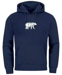 Neverless Hoodie Herren mit Aufdruck Polygon Design Print Br Bear Tiermotiv Dunkelblau/Blau