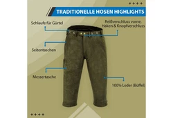 German Wear Lederhose GW600 Jagd Dunkelgrün/Khaki