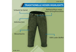 German Wear Lederhose GW600 Jagd Dunkelgrün/Khaki