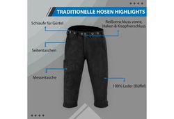 German Wear Lederhose GW600 Jagd Dunkelgrün/Khaki