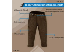 German Wear Lederhose GW600 Jagd Dunkelgrün/Khaki